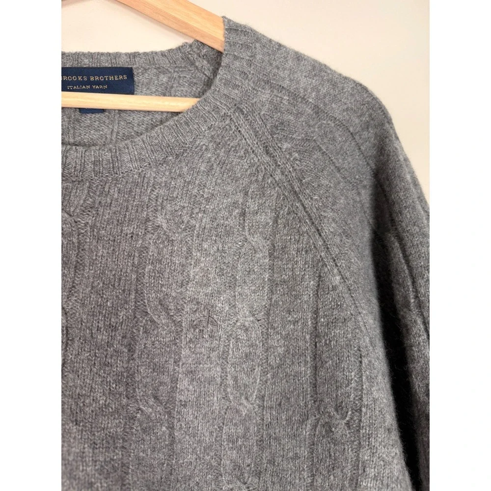 Brooks Brothers Gray 100% Italian Lambswool Cable Knit Sweater XXL Mens
